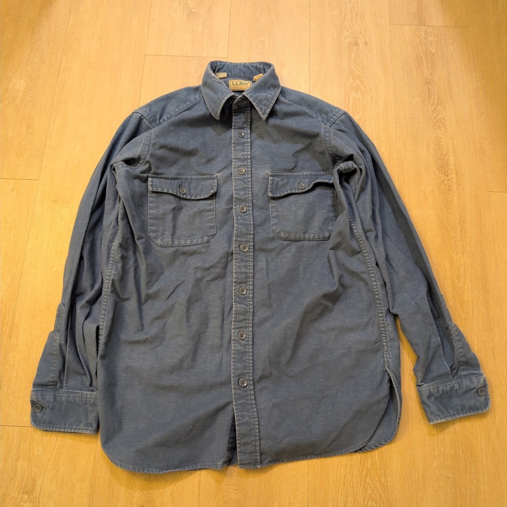 VTG LL Bean Chamois Shirt Mens XL Tall Blue Cotton Button Up Made in USA